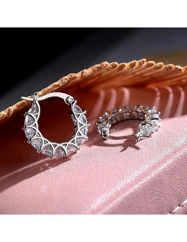 Jewels Galaxy Silver Plated American Diamond Studded Contemporary Hoop Earrings