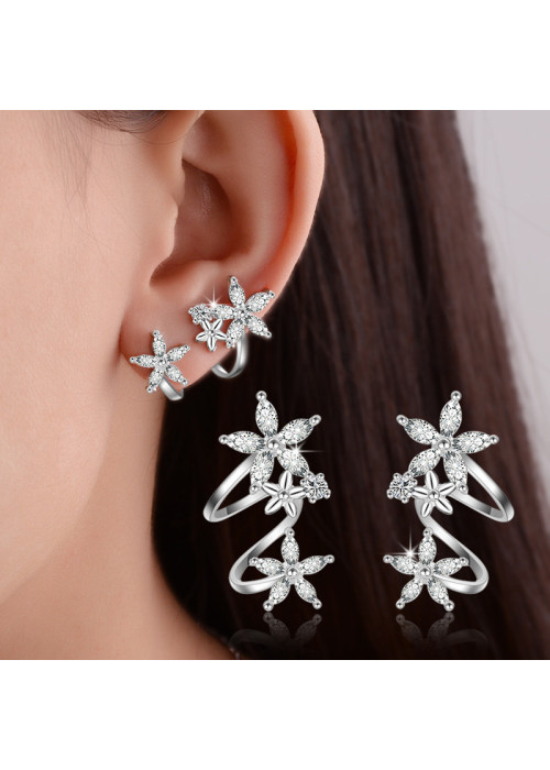 Jewels Galaxy Silver Plated American Diamond Studded Triple Star Shaped Earrings