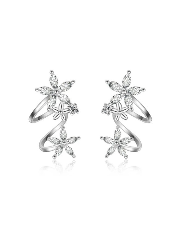 Jewels Galaxy Silver Plated American Diamond Studded Triple Star Shaped Earrings