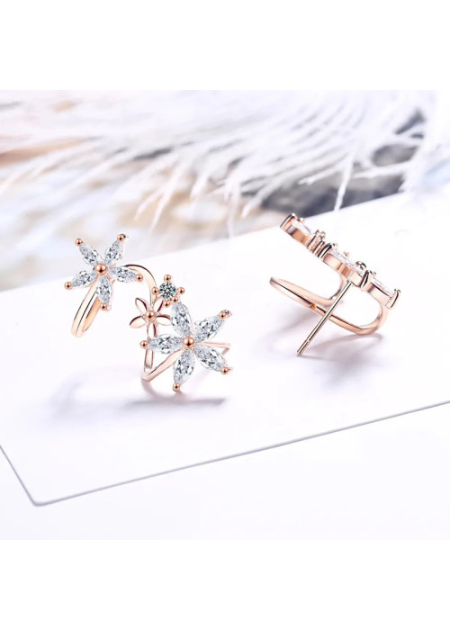 Jewels Galaxy Rose Gold Plated American Diamond Studded Triple Star Shaped Earrings