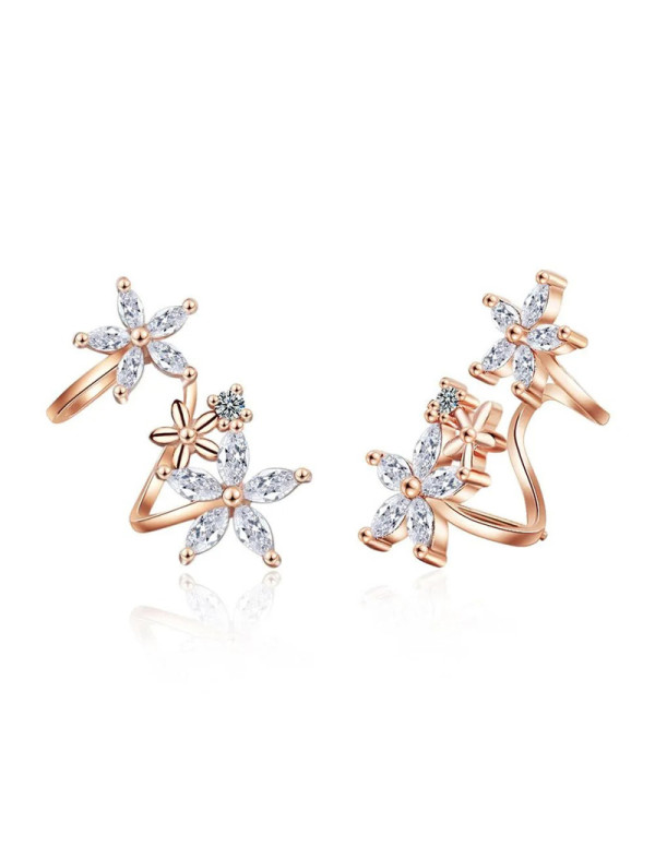 Jewels Galaxy Rose Gold Plated American Diamond Studded Triple Star Shaped Earrings