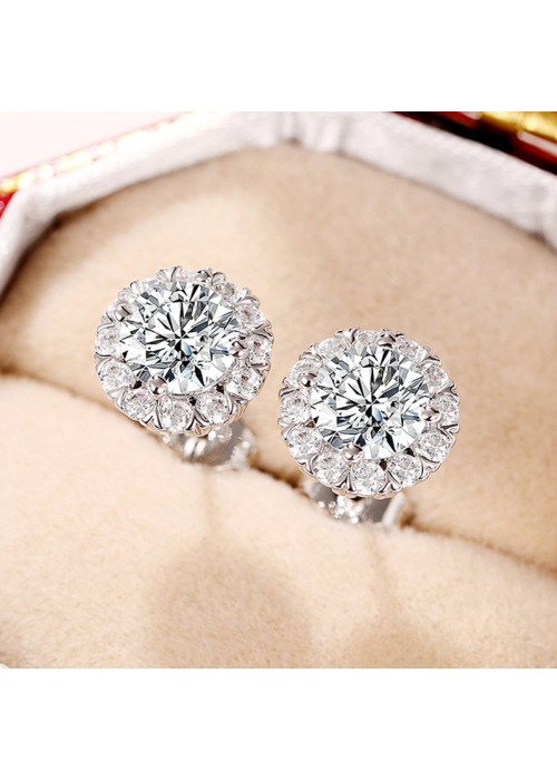 Jewels Galaxy Silver Plated American Diamond Studded Round Shape Stud Earrings