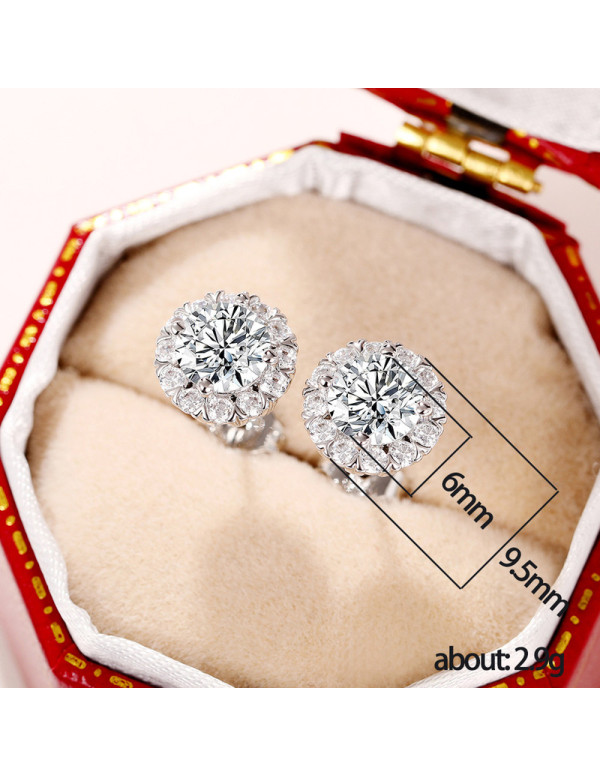 Jewels Galaxy Silver Plated American Diamond Studded Round Shape Stud Earrings