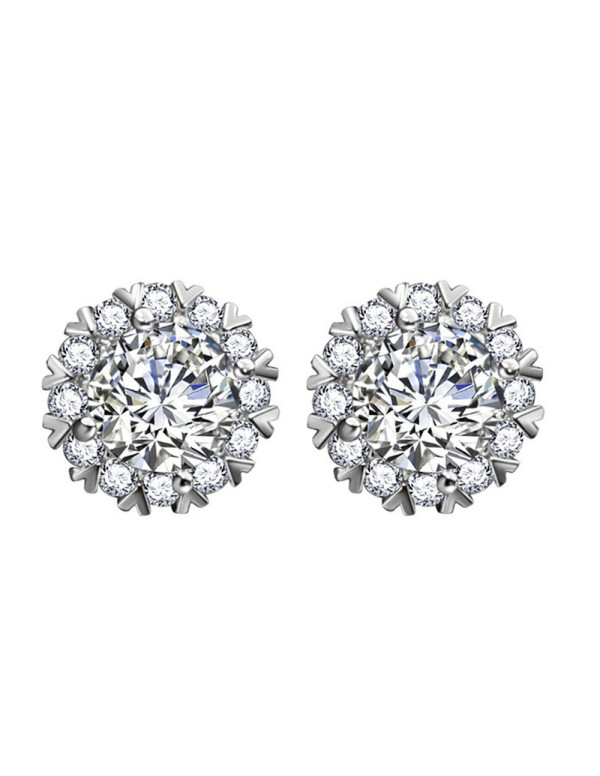 Jewels Galaxy Silver Plated American Diamond Studded Round Shape Stud Earrings