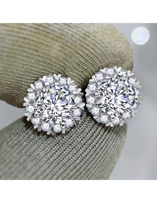 Jewels Galaxy Silver Plated American Diamond Studded Round Shape Stud Earrings