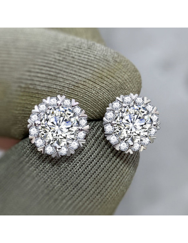 Jewels Galaxy Silver Plated American Diamond Studded Round Shape Stud Earrings