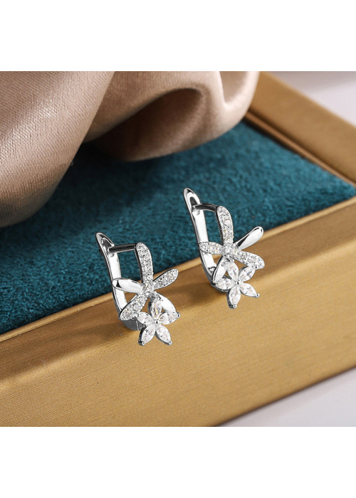 Jewels Galaxy Silver Plated American Diamond Studded Dual Star Shaped Earrings