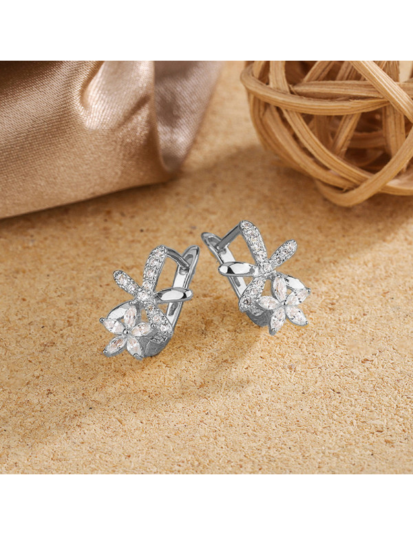 Jewels Galaxy Silver Plated American Diamond Studded Dual Star Shaped Earrings