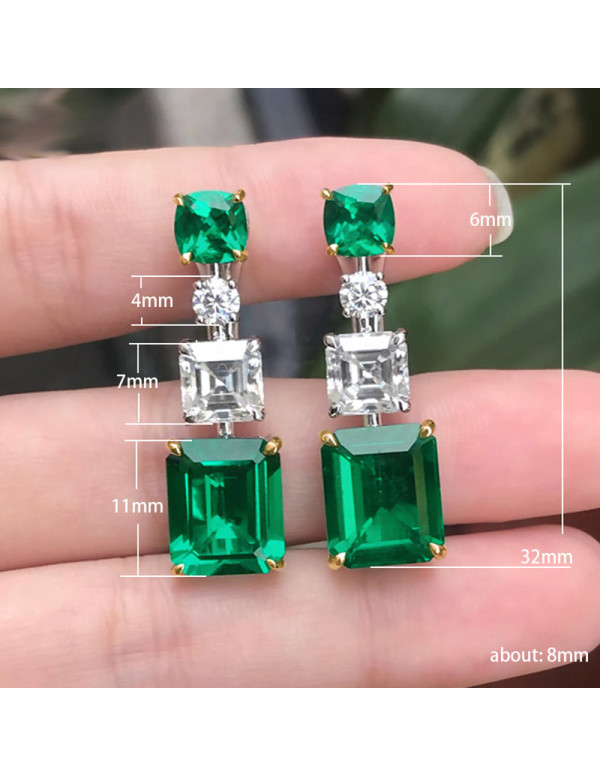 Jewels Galaxy Silver Plated American Diamond Studded Green Geometrical Crushed Ice Cut Drop Earrings