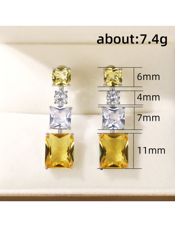 Jewels Galaxy Silver Plated AD Studded Yellow Geometrical Crushed Ice Cut Drop Earrings