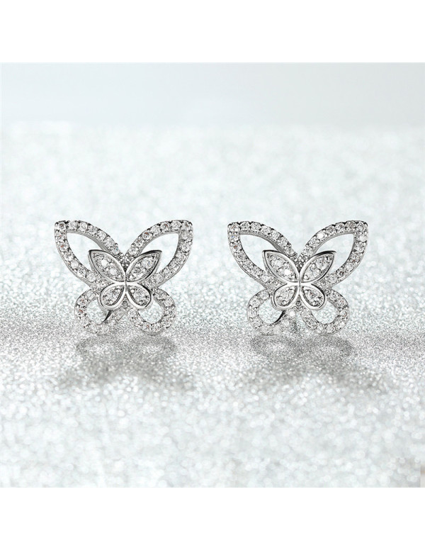 Jewels Galaxy Silver Plated American Diamond Studded Butterfly Shaped Korean Earrings