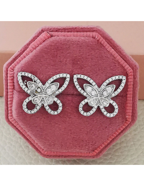 Jewels Galaxy Silver Plated American Diamond Studded Butterfly Shaped Korean Earrings