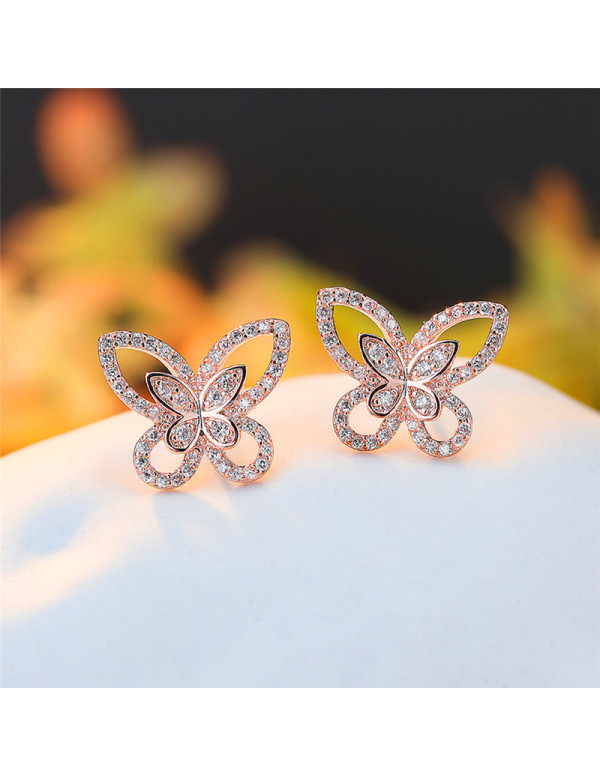 Jewels Galaxy Rose Gold Plated American Diamond Studded Butterfly Shaped Korean Earrings