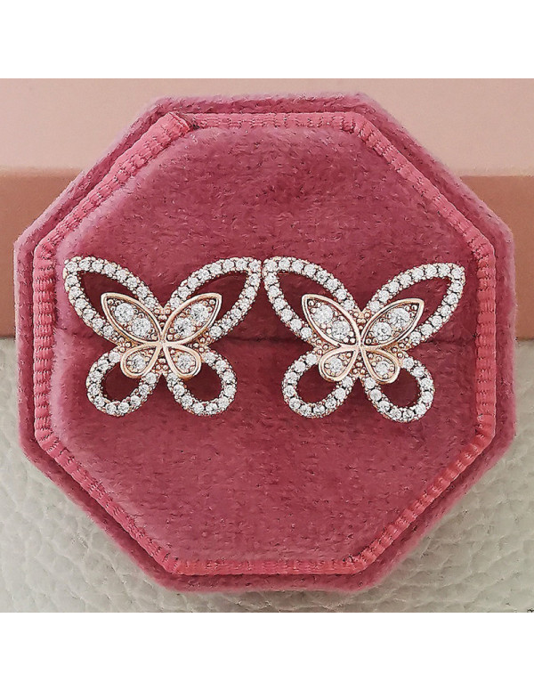 Jewels Galaxy Rose Gold Plated American Diamond Studded Butterfly Shaped Korean Earrings