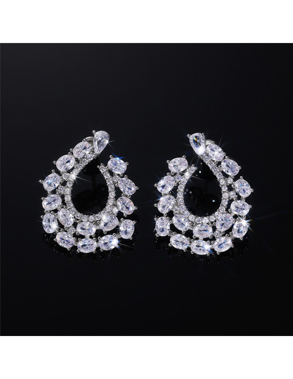 Jewels Galaxy Silver Plated American Diamond Studded Contemporary Drop Earrings