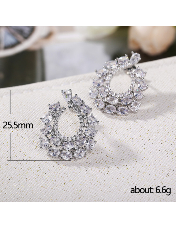 Jewels Galaxy Silver Plated American Diamond Studded Contemporary Drop Earrings