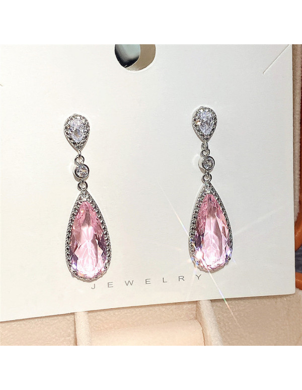 Jewels Galaxy Silver Plated American Diamond Studded Pink Teardop Shape Ice Cut Drop Earrings