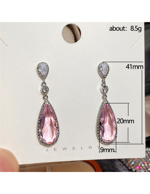 Jewels Galaxy Silver Plated American Diamond Studded Pink Teardop Shape Ice Cut Drop Earrings