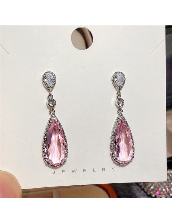 Jewels Galaxy Silver Plated American Diamond Studded Pink Teardop Shape Ice Cut Drop Earrings