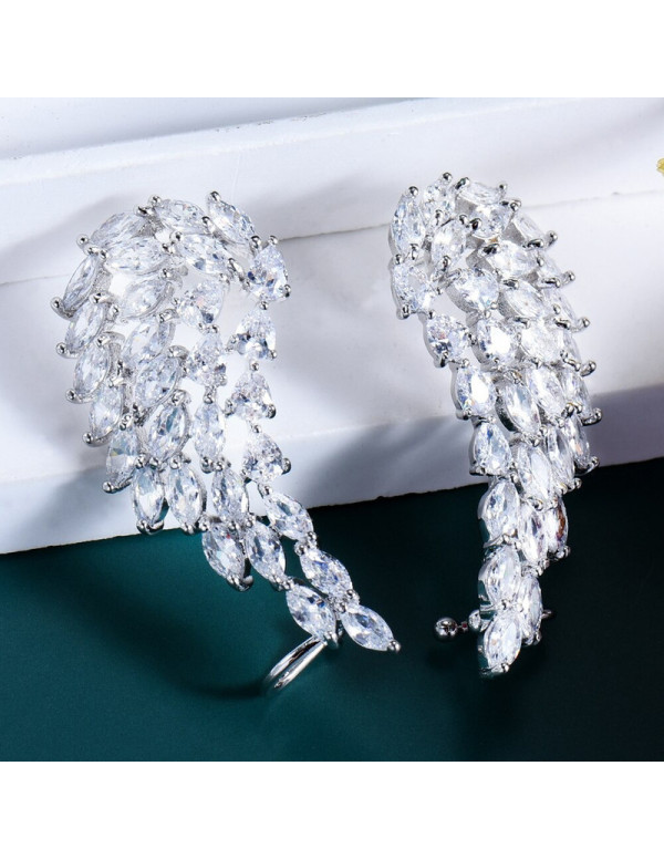 Jewels Galaxy Silver Plated American Diamond Studded Wing Shape Contemporary Drop Earrings