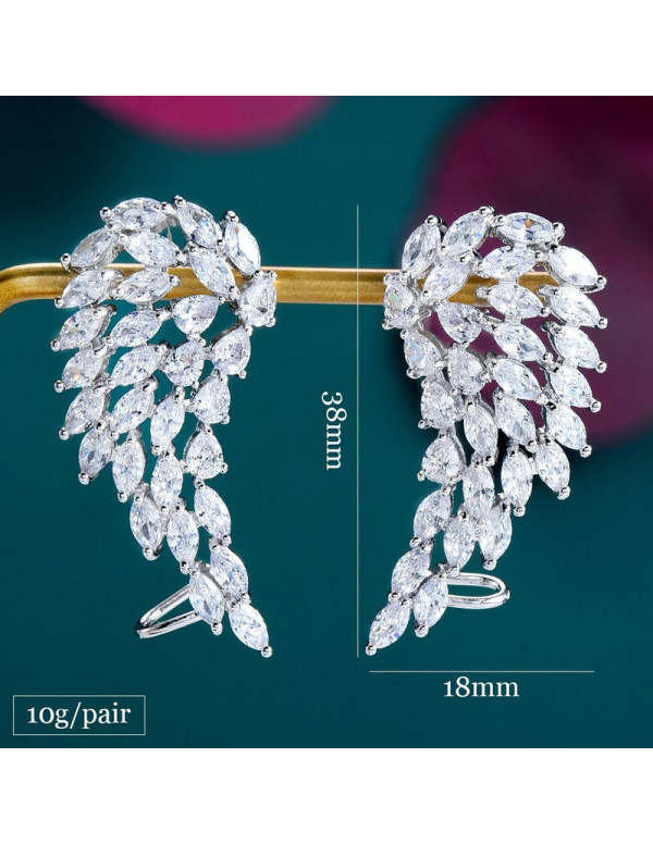 Jewels Galaxy Silver Plated American Diamond Studded Wing Shape Contemporary Drop Earrings