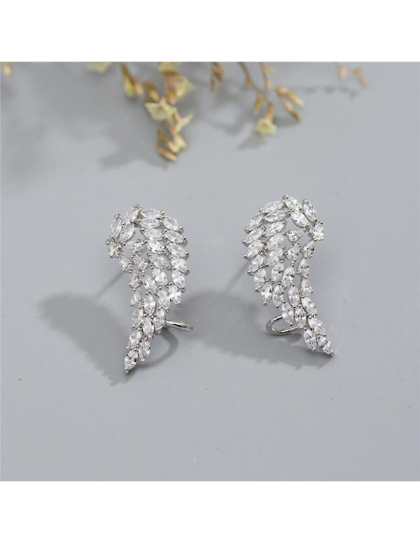 Jewels Galaxy Silver Plated American Diamond Studded Wing Shape Contemporary Drop Earrings