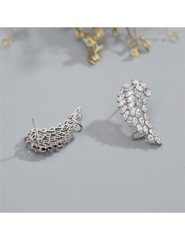 Jewels Galaxy Silver Plated American Diamond Studded Wing Shape Contemporary Drop Earrings