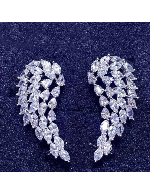 Jewels Galaxy Silver Plated American Diamond Studded Wing Shape Contemporary Drop Earrings