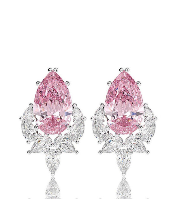 Jewels Galaxy Silver Plated American Diamond Studded Pink Crushed Ice Cut Drop Earrings