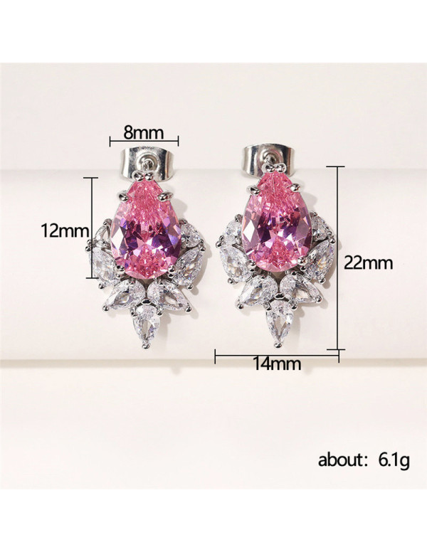 Jewels Galaxy Silver Plated American Diamond Studded Pink Crushed Ice Cut Drop Earrings