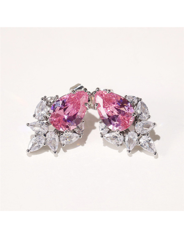 Jewels Galaxy Silver Plated American Diamond Studded Pink Crushed Ice Cut Drop Earrings