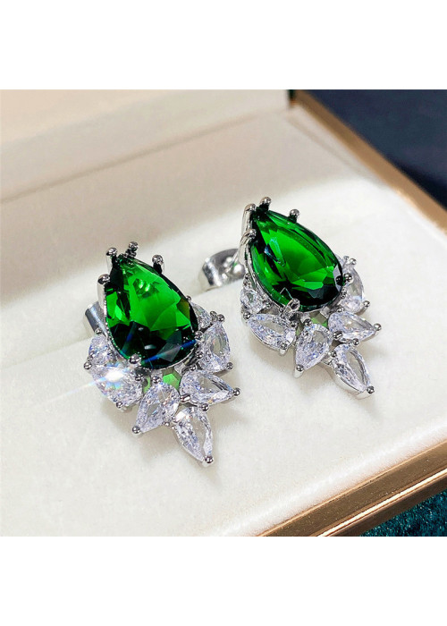 Jewels Galaxy Silver Plated American Diamond Studded Green Crushed Ice Cut Drop Earrings