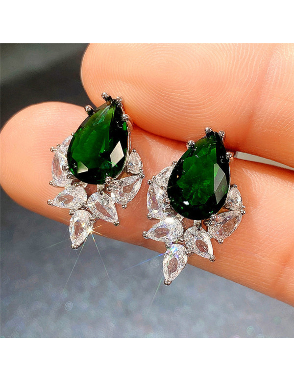 Jewels Galaxy Silver Plated American Diamond Studded Green Crushed Ice Cut Drop Earrings