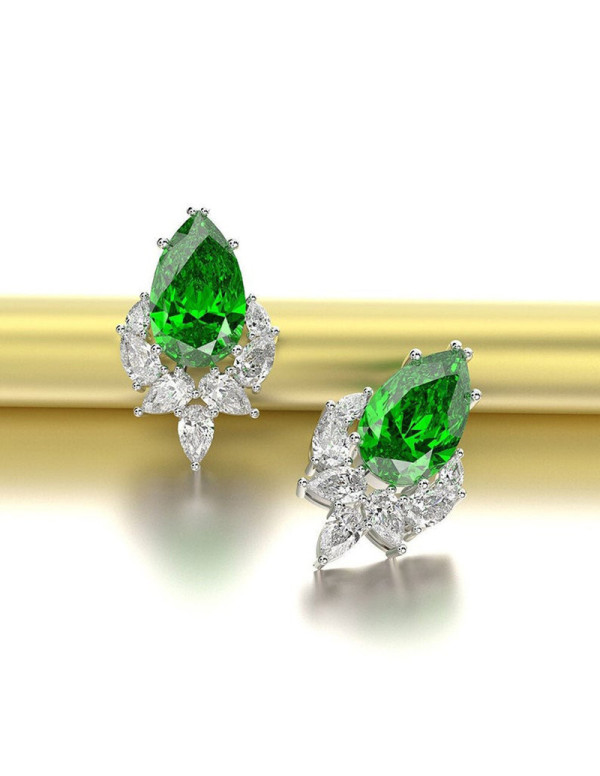 Jewels Galaxy Silver Plated American Diamond Studded Green Crushed Ice Cut Drop Earrings