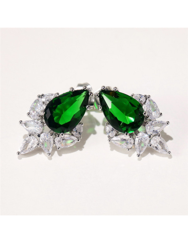 Jewels Galaxy Silver Plated American Diamond Studded Green Crushed Ice Cut Drop Earrings