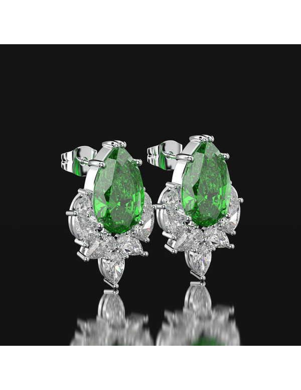 Jewels Galaxy Silver Plated American Diamond Studded Green Crushed Ice Cut Drop Earrings