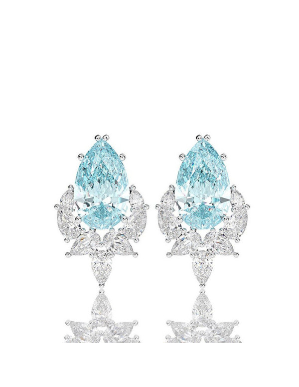 Jewels Galaxy Silver Plated American Diamond Studded Blue Crushed Ice Cut Drop Earrings