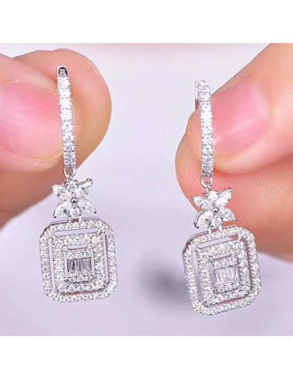 Jewels Galaxy Silver Plated American Diamond Studded Iconic Luxury Geometric Drop Earrings