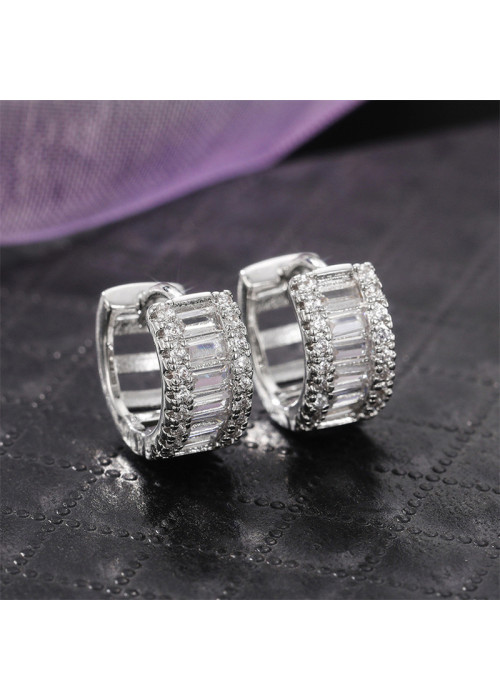 Jewels Galaxy Silver Plated American Diamond Studded Contemporary Hoop Earrings