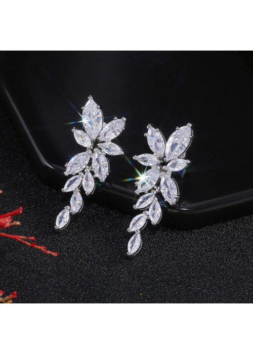 Jewels Galaxy Silver Plated American Diamond Studded Floral Themed  Drop Earrings