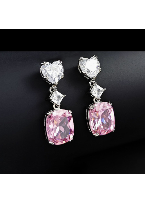 Jewels Galaxy Silver Plated AD Studded Silver Heart inspired Pink Crushed Ice Cut Drop Earrings