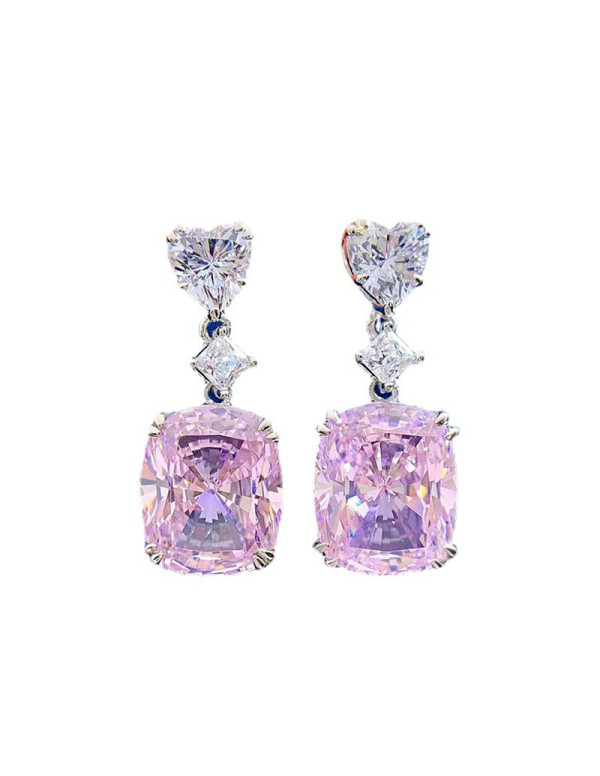 Jewels Galaxy Silver Plated AD Studded Silver Heart inspired Pink Crushed Ice Cut Drop Earrings