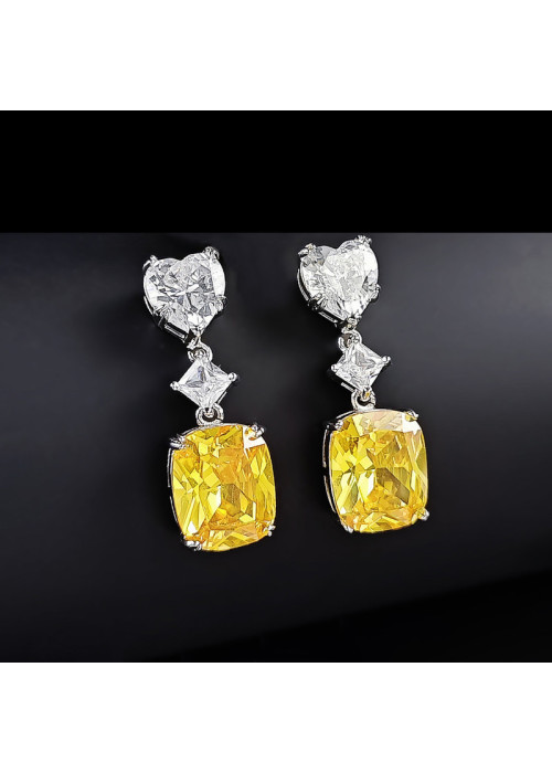 Jewels Galaxy Silver Plated AD Studded Silver Heart inspired Yellow Crushed Ice Cut Drop Earrings