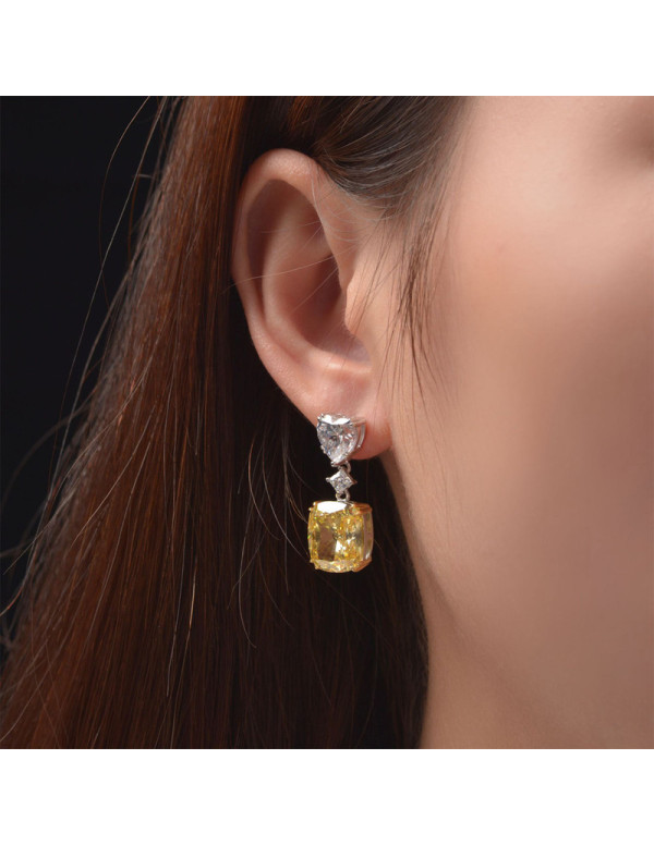 Jewels Galaxy Silver Plated AD Studded Silver Heart inspired Yellow Crushed Ice Cut Drop Earrings