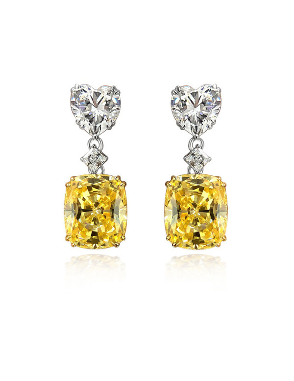 Jewels Galaxy Silver Plated AD Studded Silver Heart inspired Yellow Crushed Ice Cut Drop Earrings