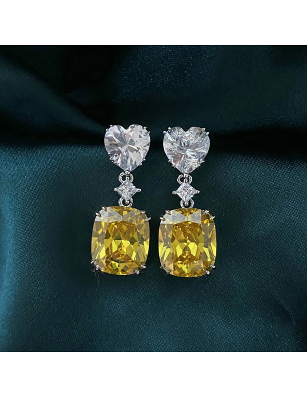 Jewels Galaxy Silver Plated AD Studded Silver Heart inspired Yellow Crushed Ice Cut Drop Earrings