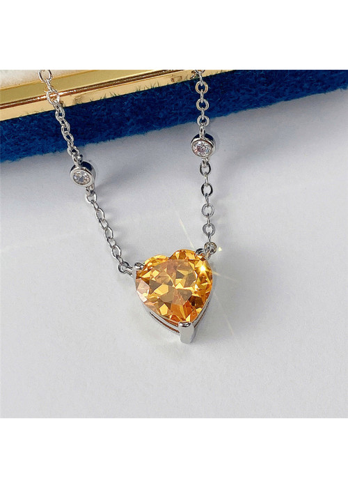 Jewels Galaxy Silver Plated American Diamond Studded Yellow Heart Shape Pendant