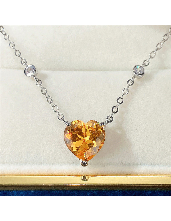 Jewels Galaxy Silver Plated American Diamond Studded Yellow Heart Shape Pendant