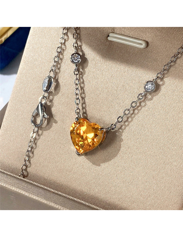 Jewels Galaxy Silver Plated American Diamond Studded Yellow Heart Shape Pendant