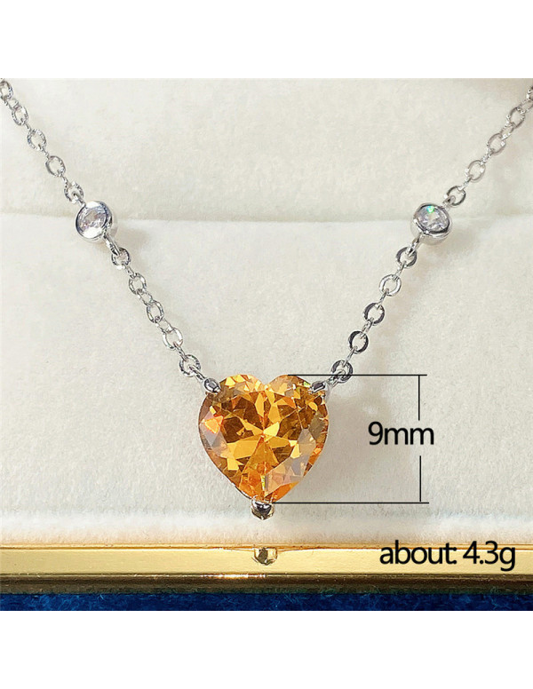 Jewels Galaxy Silver Plated American Diamond Studded Yellow Heart Shape Pendant